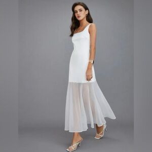 Commense Size Large Sheer Overlay Long Dress in White
